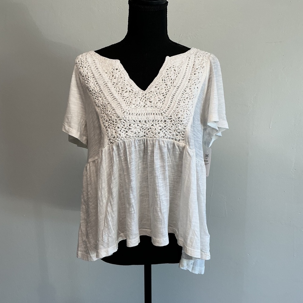 Lucky Brand White Crochet Accent Blouse